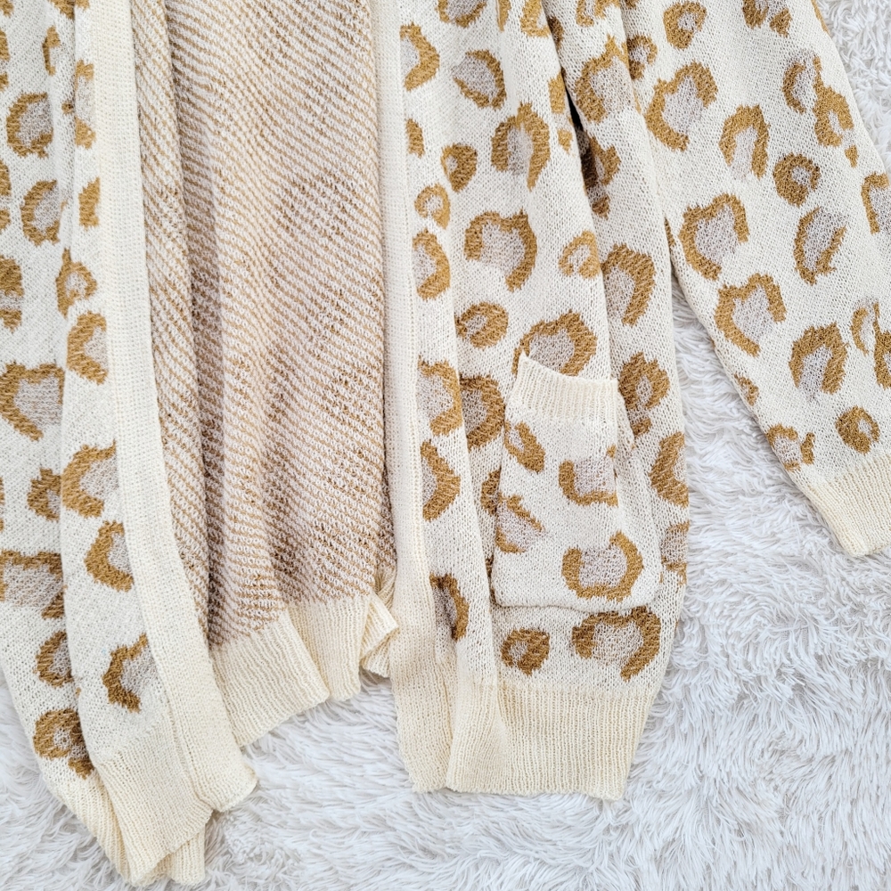 Hayden Plus Size Open Front Leopard Print Knit Cardigan - Picture 3 of 6